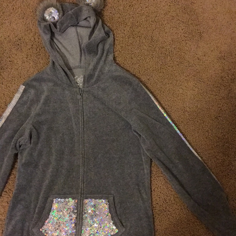 Justice gray sweatshirt size 12 with koala ears.